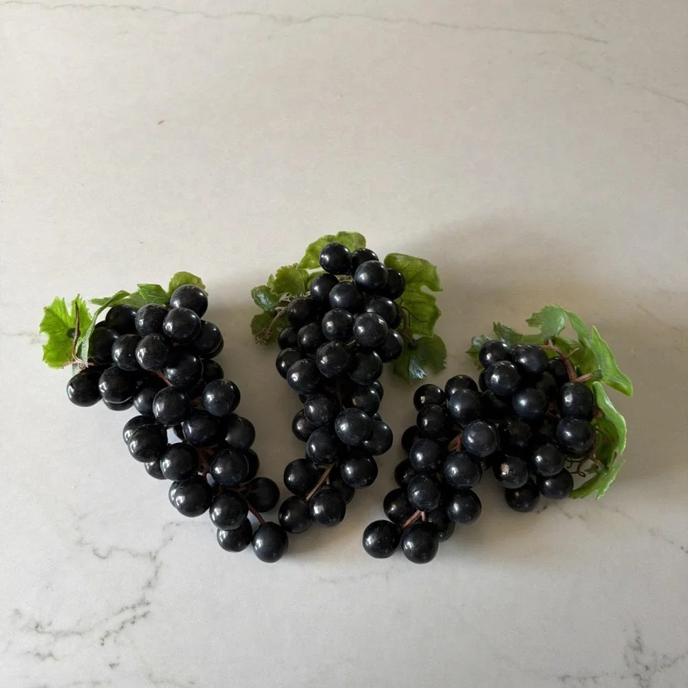 Lot of 3 Faux Fake Purple Black Grape Cluster Soft Plastic/Rubber Photo Prop VTG